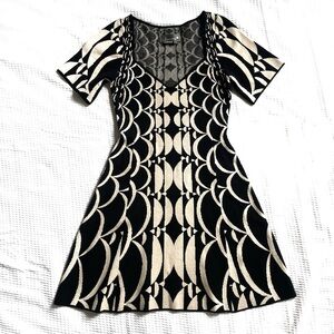 Anthropologie Black and Ivory Fit and Flare Sweater Dress